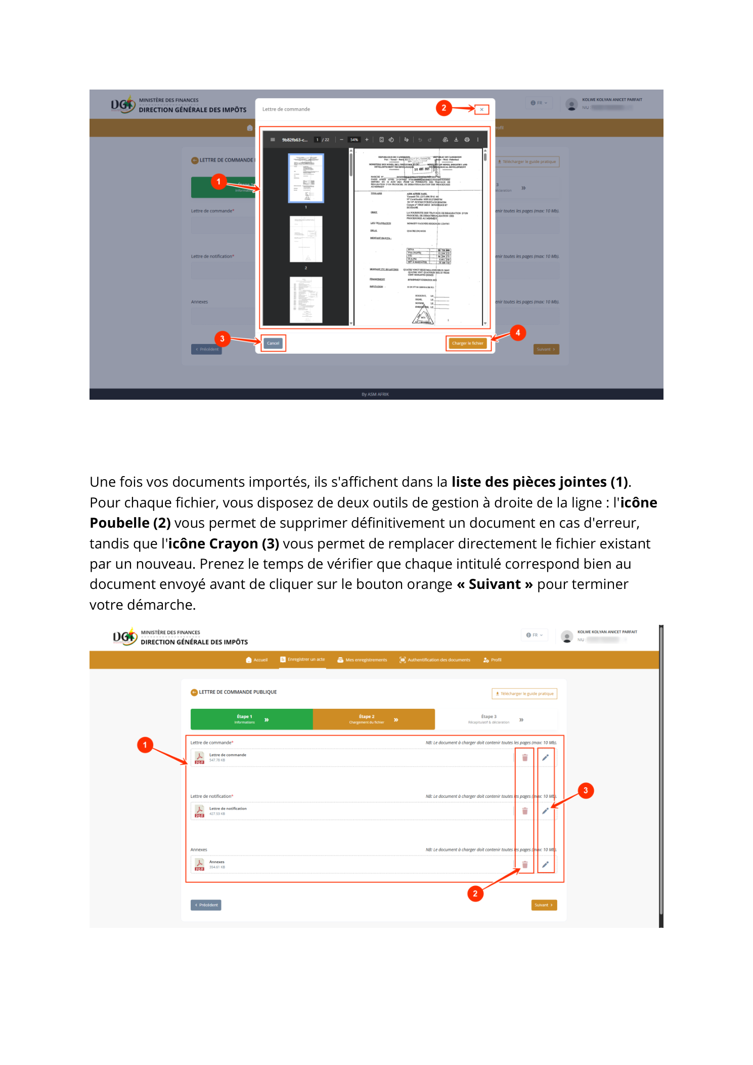 Option Avenant activée — sélection de la lettre de commande de base