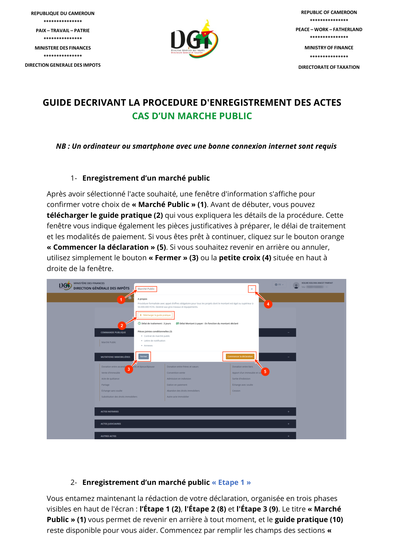 Enregistrement d'un marché public : guide complet sur la plateforme DGI Cameroun