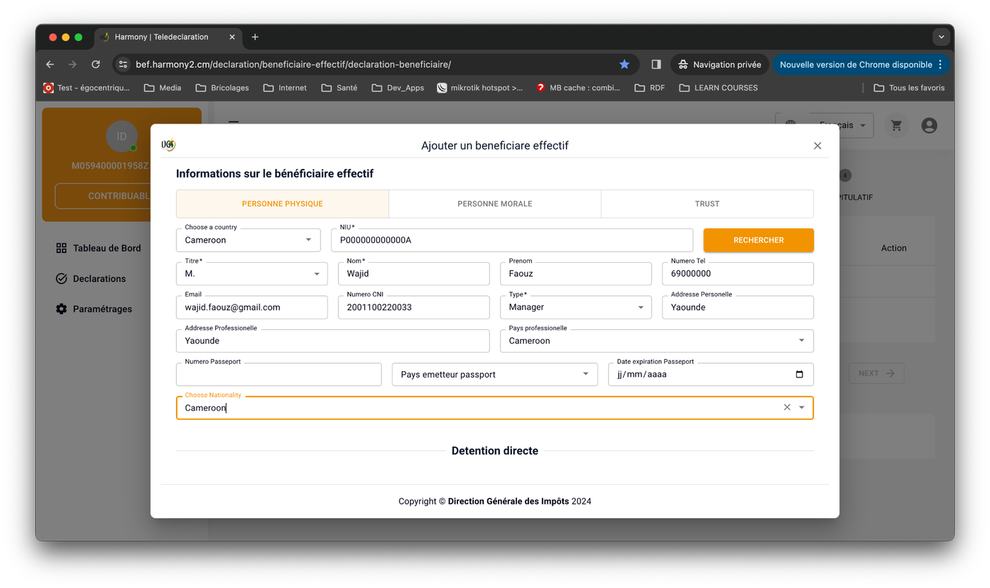 Figure 8 — Completed beneficiary sub-form