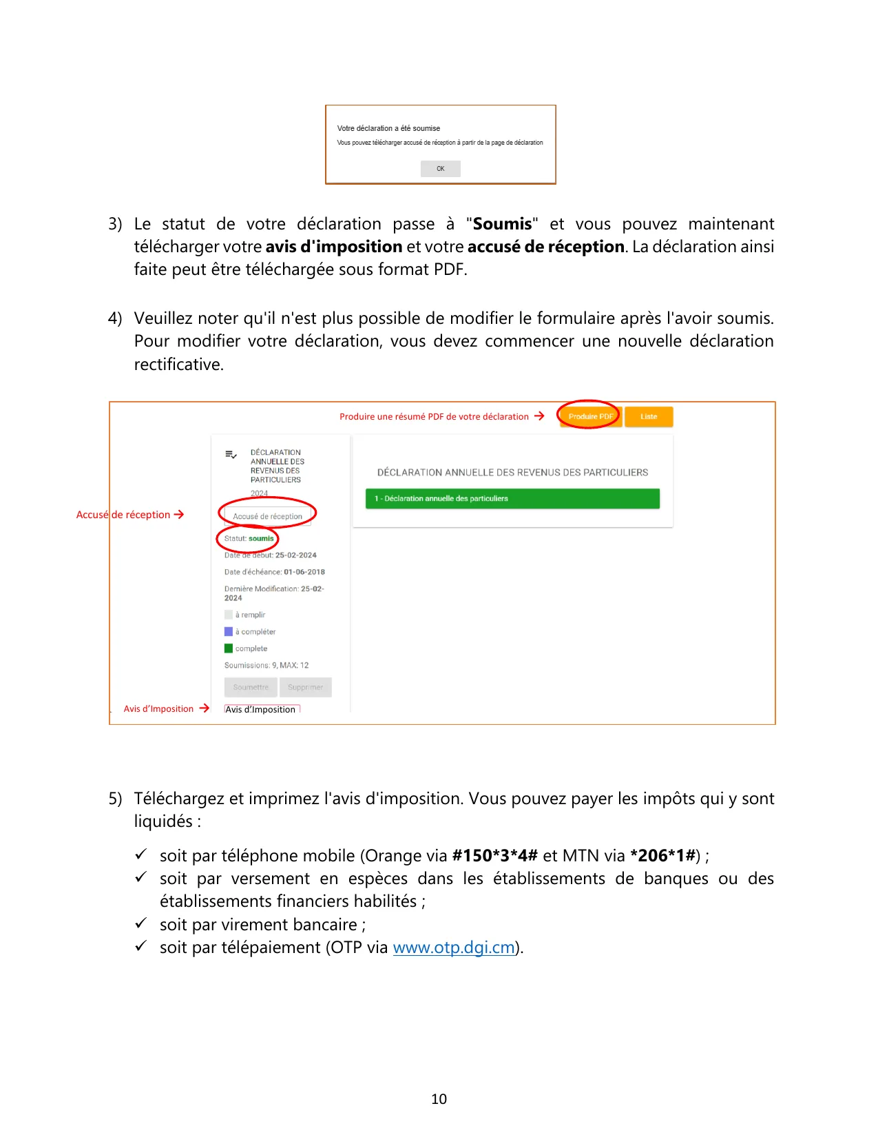 Avis d'imposition IRPP DGI et modes de paiement - Orange MTN OTP télépaiement