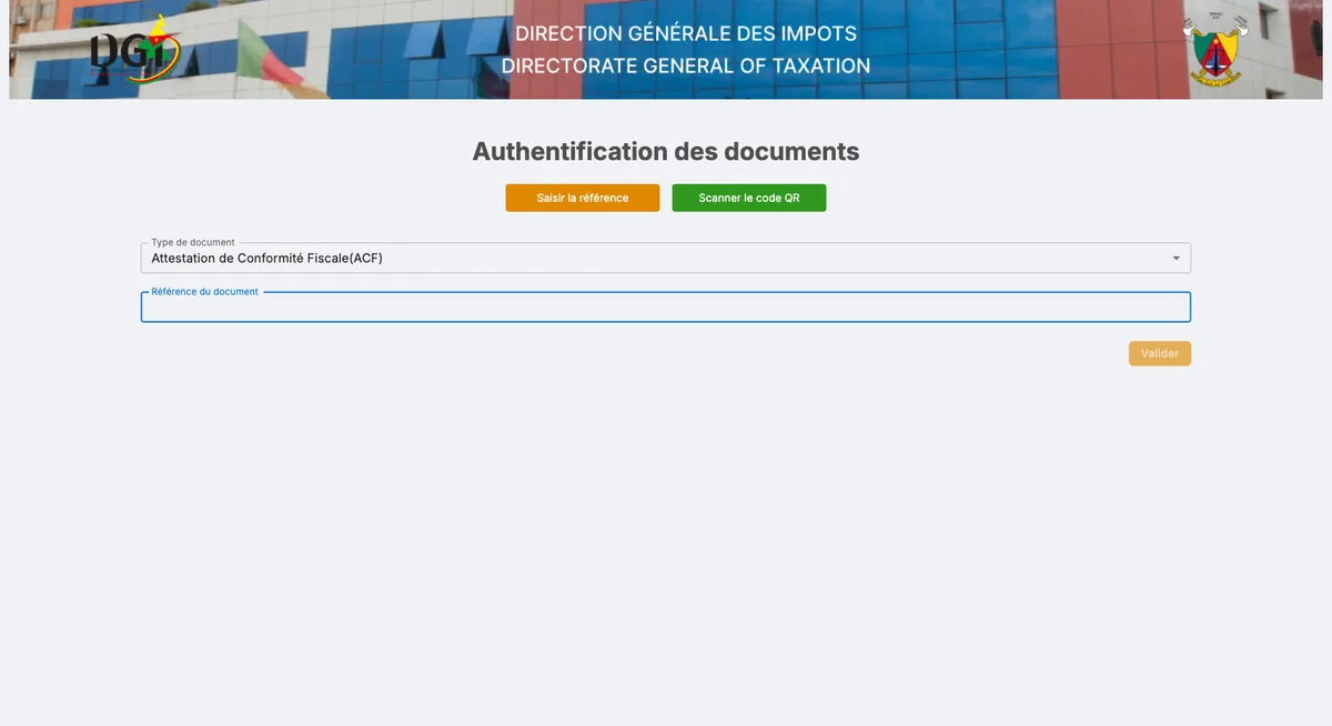 Module fanr.harmony2.cm DGI Documents Fiscaux pour authentifier un certificat ou document fiscal en ligne