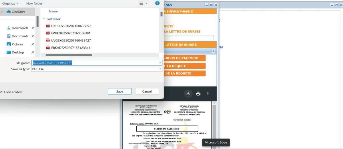 Téléchargement de la lettre de sursis de paiement PDF générée par la plateforme